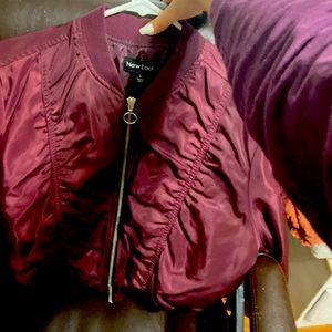 Maroon red cropped puffer jacket